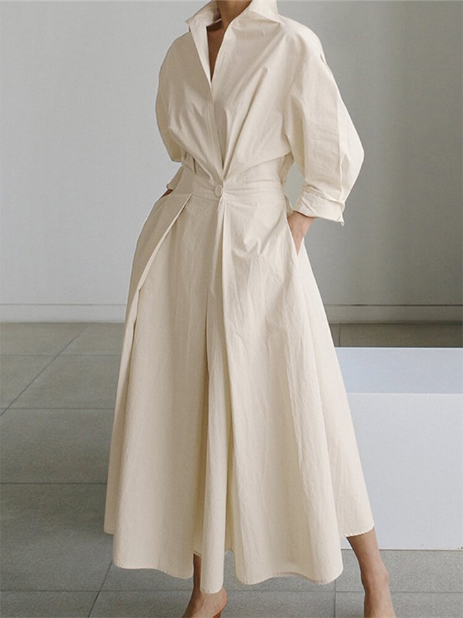 Women's Shirt Maxi Dress - Collared A Line with Belt