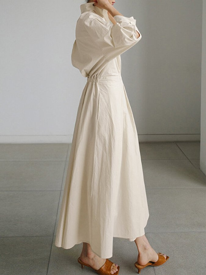 Women's Shirt Maxi Dress - Collared A Line with Belt