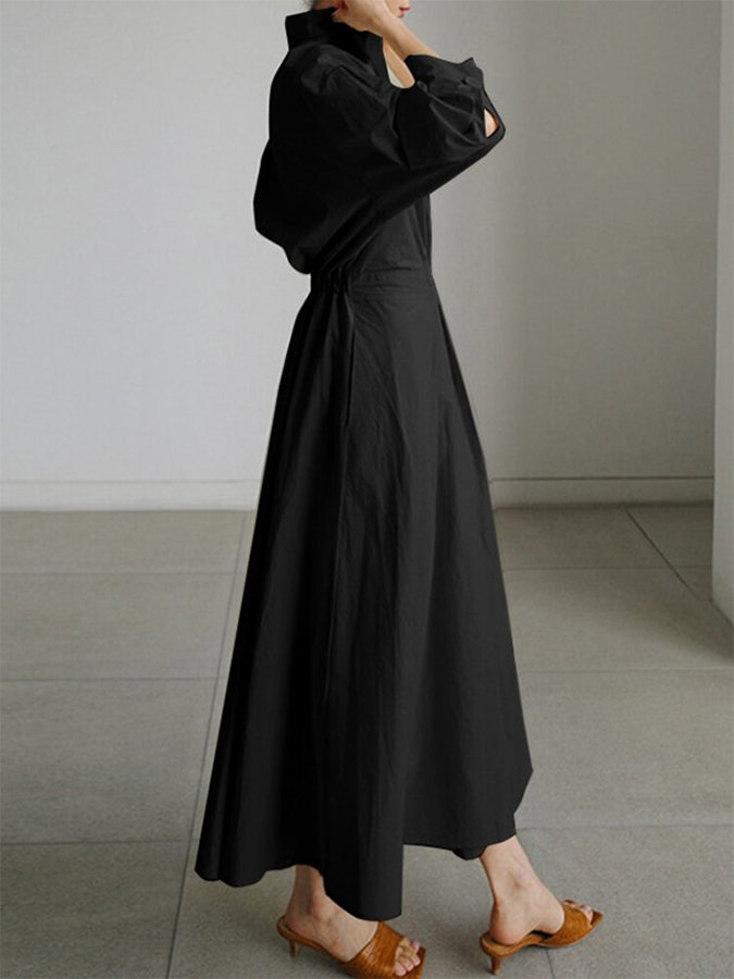 Women's Shirt Maxi Dress - Collared A Line with Belt