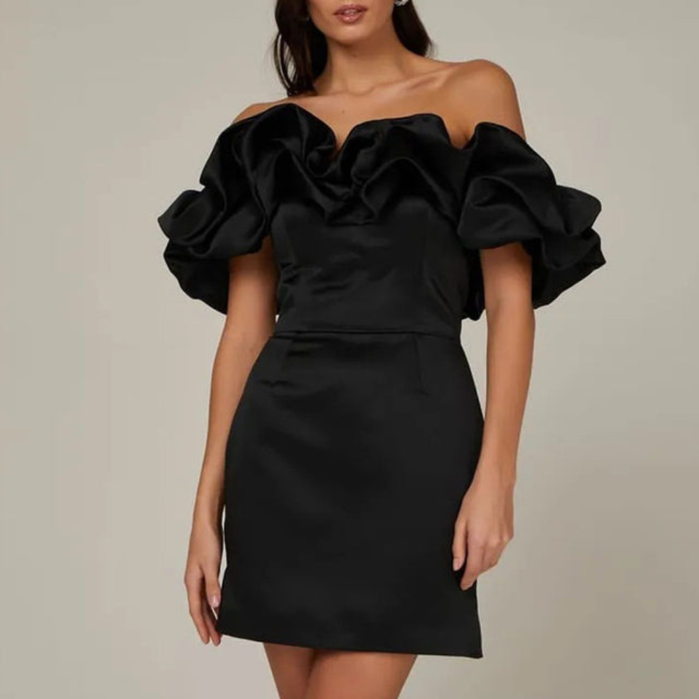 Women's Off Shoulder Mini Dress - Ruffle Detail for Wedding Guest