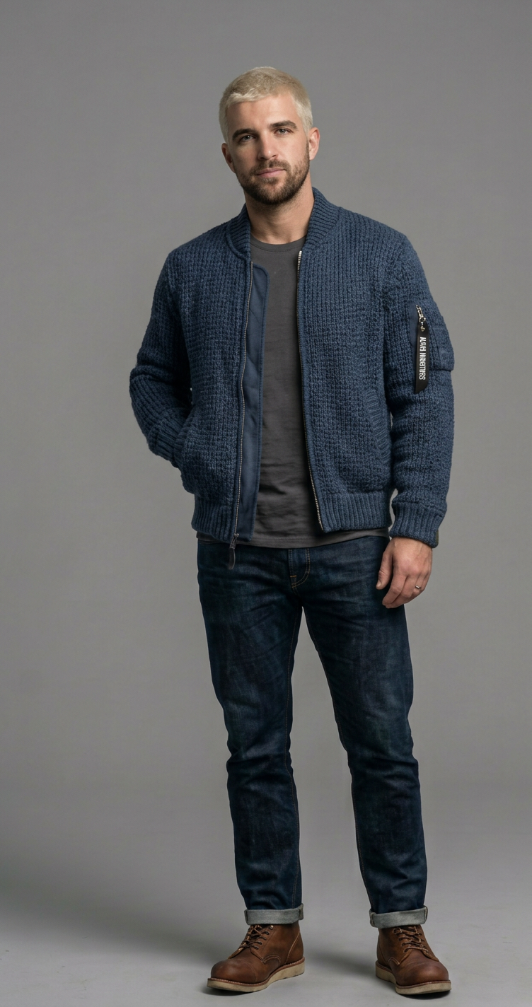 Dante | Men's Chunky Knit Zip-Up Bomber Jacket Casual Outerwear