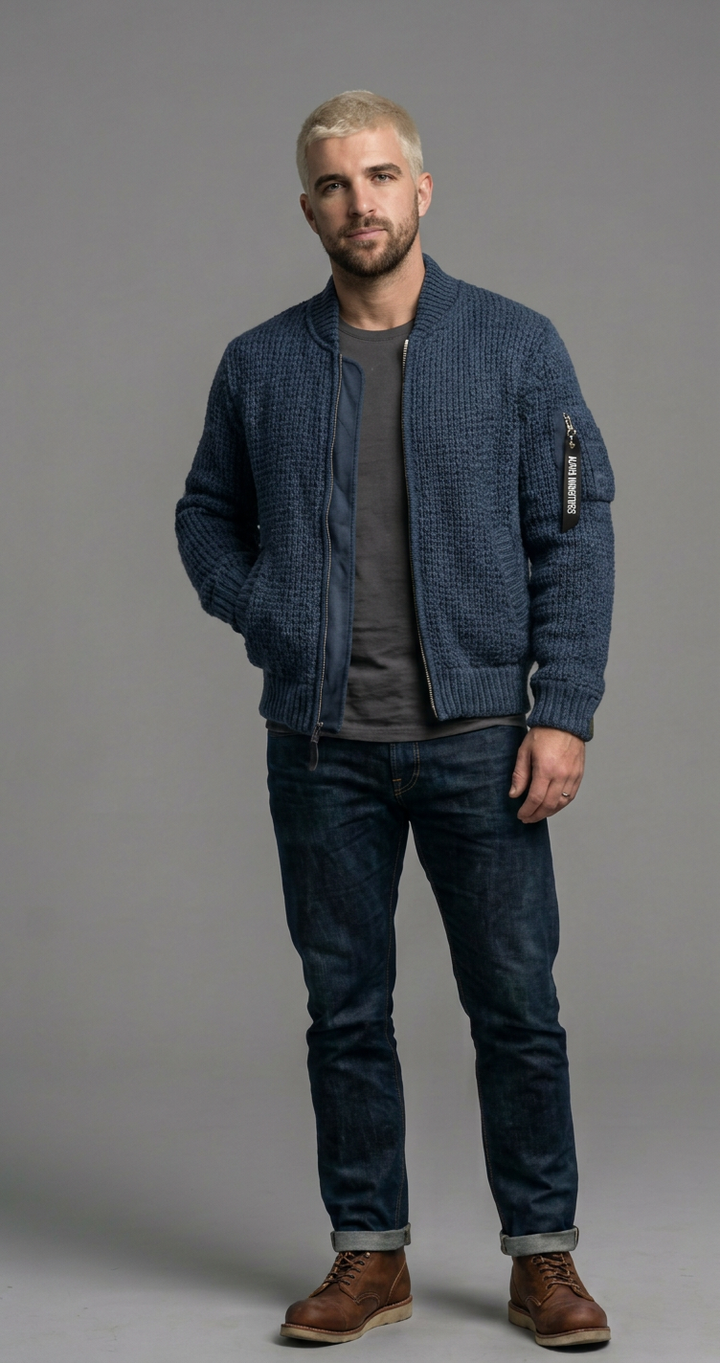 Dante | Men's Chunky Knit Zip-Up Bomber Jacket Casual Outerwear