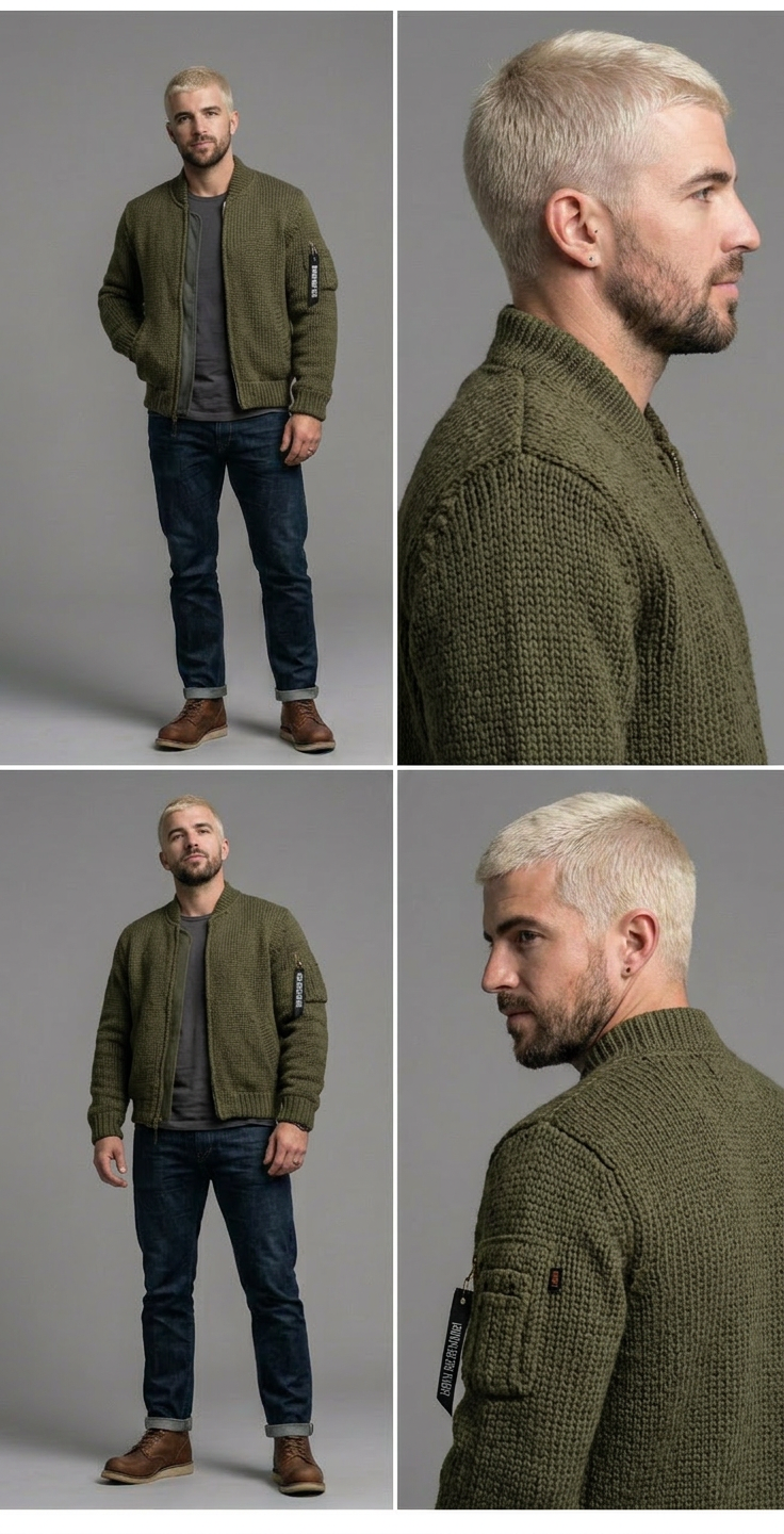 Dante | Men's Chunky Knit Zip-Up Bomber Jacket Casual Outerwear