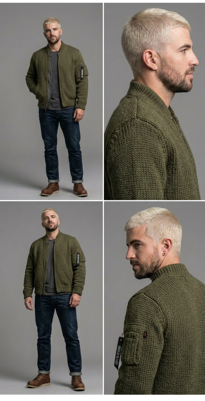 Dante | Men's Chunky Knit Zip-Up Bomber Jacket Casual Outerwear