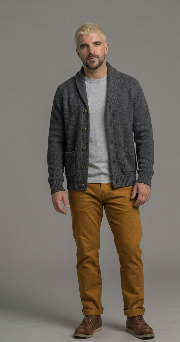 Enzo | Men's Chunky Knit Shawl Collar Cardigan Button Front