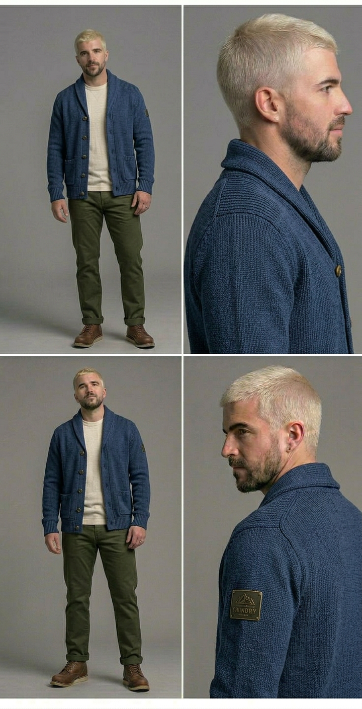 Enzo | Men's Chunky Knit Shawl Collar Cardigan Button Front