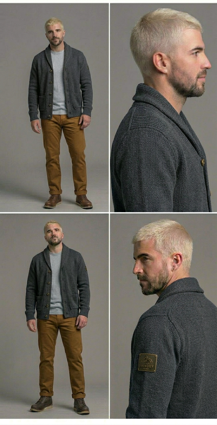 Enzo | Men's Chunky Knit Shawl Collar Cardigan Button Front