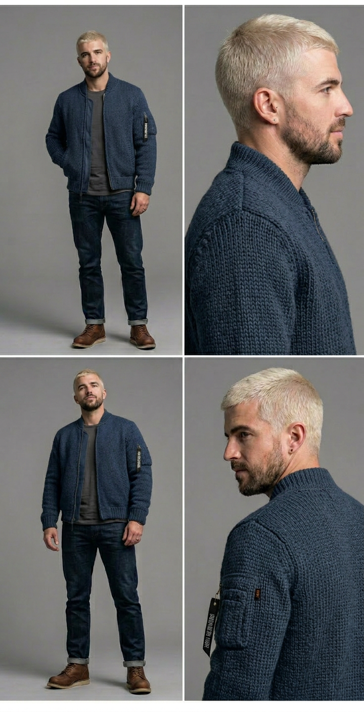 Dante | Men's Chunky Knit Zip-Up Bomber Jacket Casual Outerwear