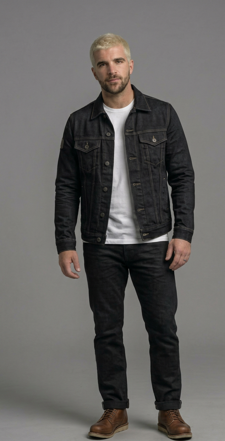 Luca | Men's Slim Fit Button-Front Denim Trucker Jacket Casual