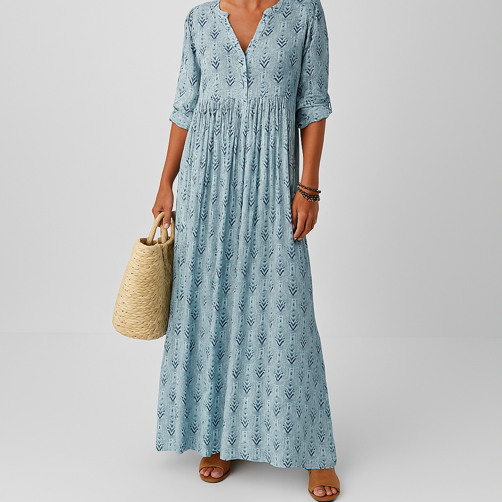 Women's Printed Maxi Dress - Boho Long Sleeve for Summer