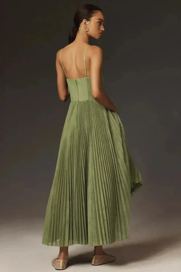 Women's Pleated Maxi Dress - Strappy A Line for Evening