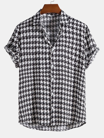 Black and White Shirt with Geometric Print