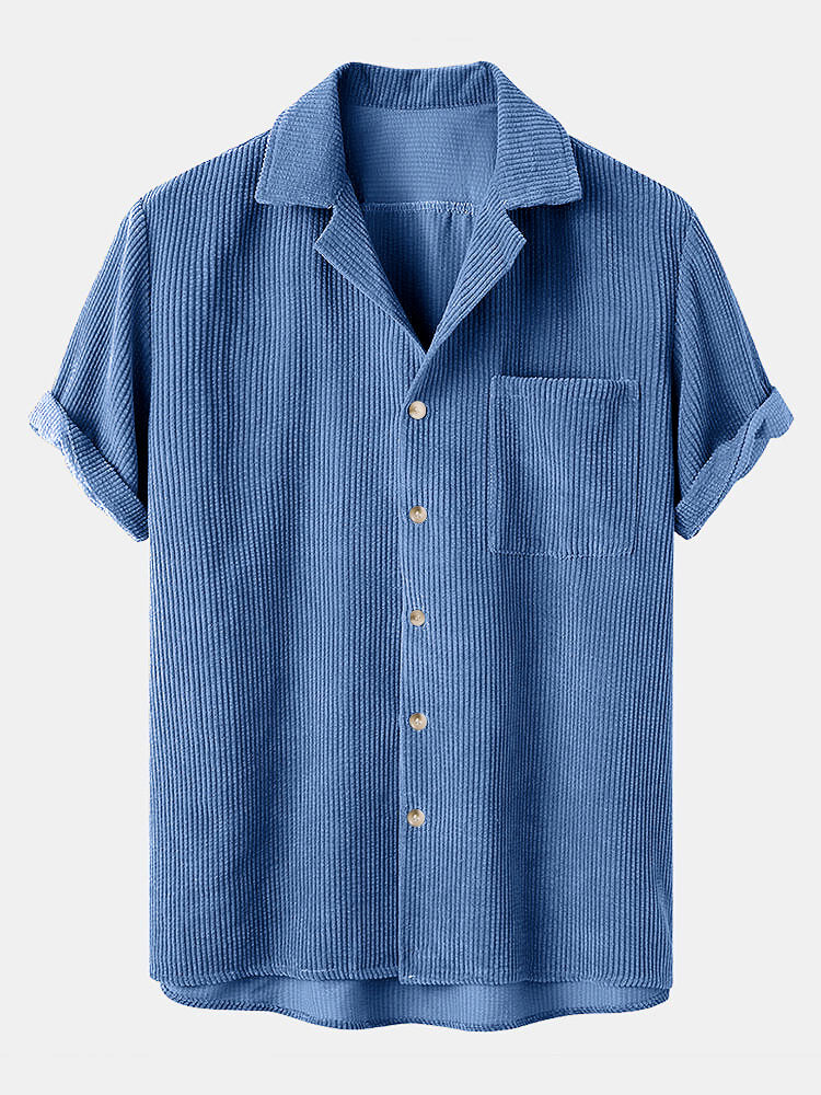 Short-Sleeve Corduroy Shirt With Revere Collar and 5-Inch Corduroy Shorts