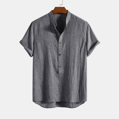 Short-Sleeve Shirt with Henley Collar and Half-Button Placket