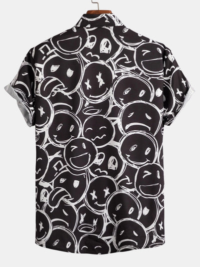 Shirt with Button Placket and Smiley Print