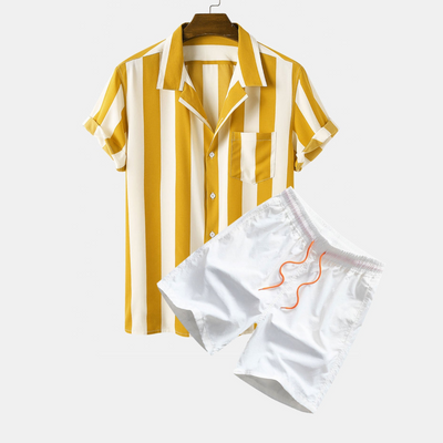 Striped Casual Short-Sleeve Shirts and Swim Shorts