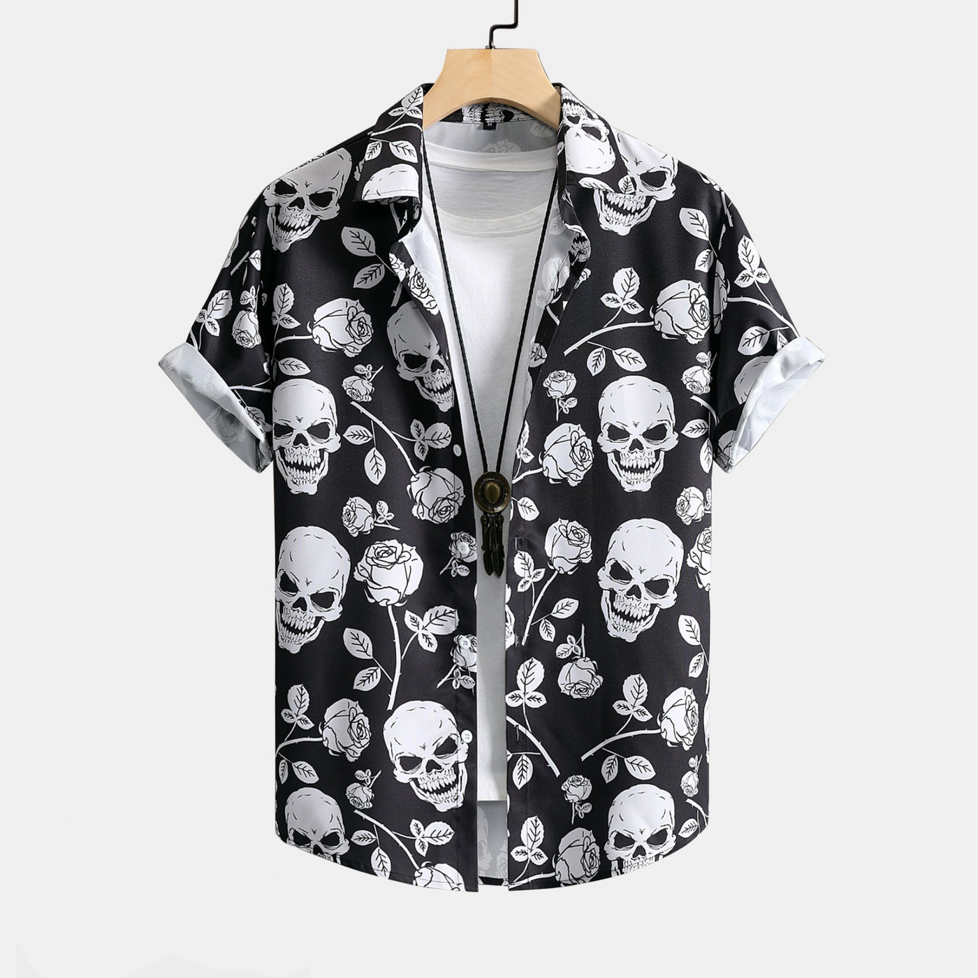 Buttoned Shirt with Skull and Roses Print