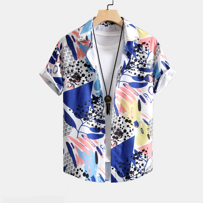 Shirt with Button Placket and Geometric Leaf Pattern