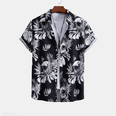 Buttoned Shirt with Skull Tropical Print