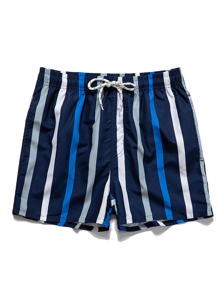Vertically Striped Swim Shorts with Print