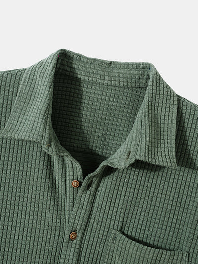 Solid Color Henley Shirts with Waffle Collar