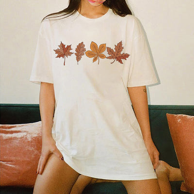 Halloween Leaf Graphic Casual Women's Short Sleeve T-Shirt