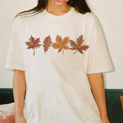 Halloween Leaf Graphic Casual Women's Short Sleeve T-Shirt