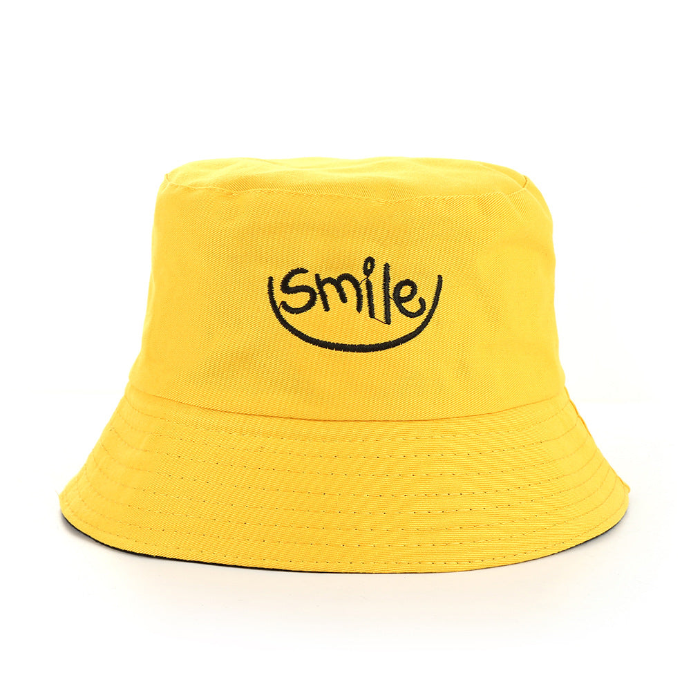 Reversible Fisherman Hat with Embroidered Smiley Contrast