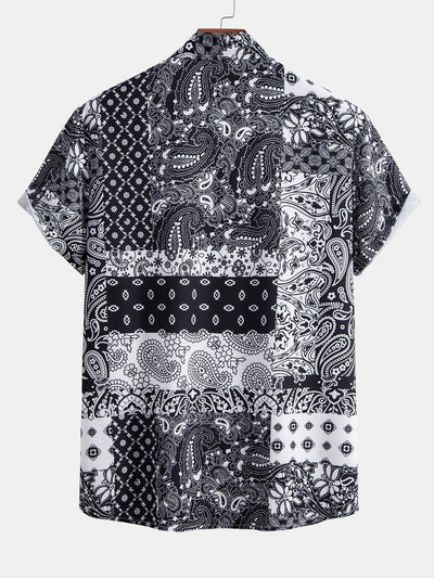 Shirt and Shorts with Paisley Floral Patchwork Print and Buttons
