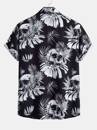 Buttoned Shirt with Skull Tropical Print