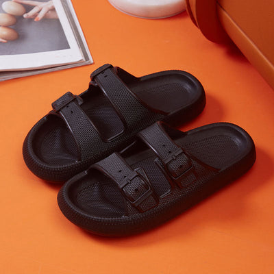 Double Buckle Slip-On Sandals